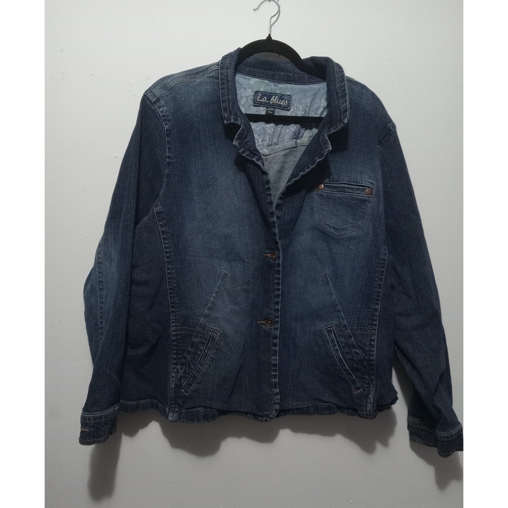 Vintage L A Blues Denim Jacket Barn Coat Style Dark Wash Button Front Casual